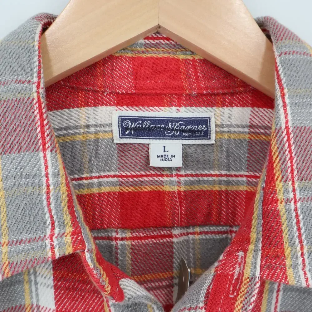 NWT J.Crew Wallace & Barnes Cotton Twill Workshirt Reggie Red Grey Plaid Large